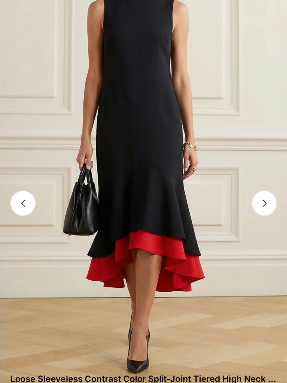 STYLEWE Sleeveless Black Dress with Red Contrast Tiered Hem